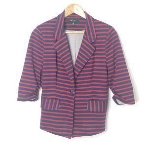 Monteau | Red Blue Nautical Striped Blazer Business Casual Jacket Size Medium